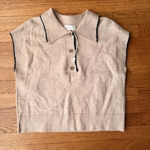 ANTHROPOLOGIE Beige Short Sleeve Knit Top